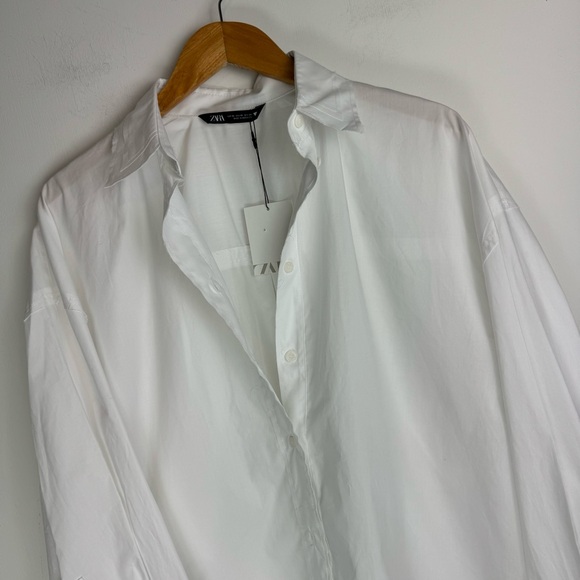 NWT Zara White Oversized Poplin Shirt Sz XS Button Down - Picture 6 of 16